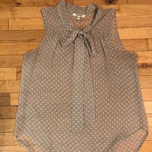 Sheer Grey Polka-Dot Top w/ Bow at Collar
